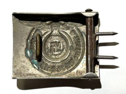 RARE Early Unmarked 'Neusilber' (Nickle-Silver) Enlisted-SS Belt Buckle - "Cracked Wing" - Image 5