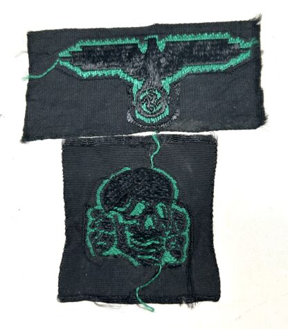 VERY RARE Waffen-SS Green Cap Insignia Set for Camouflage Cap - (Unissued) - Image 5