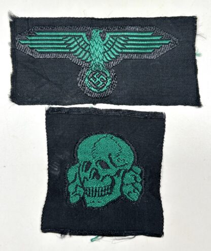 VERY RARE Waffen-SS Green Cap Insignia Set for Camouflage Cap - (Unissued) - Image 2