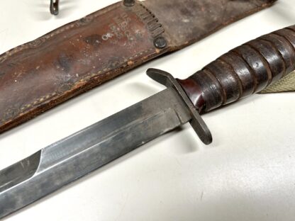 U.S. WWII M3 Fighting Knife by Imperial w/ 1943 Dated M6 Leather Scabbard - Image 8