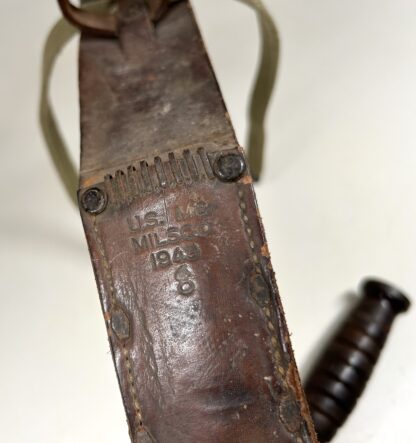 U.S. WWII M3 Fighting Knife by Imperial w/ 1943 Dated M6 Leather Scabbard - Image 10