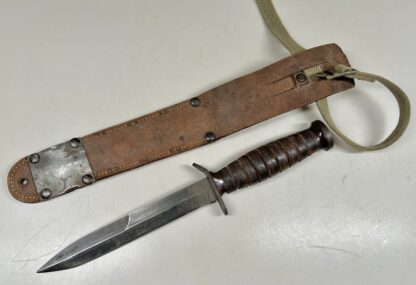U.S. WWII M3 Fighting Knife by Imperial w/ 1943 Dated M6 Leather Scabbard - Image 11