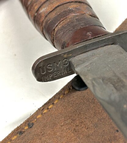U.S. WWII M3 Fighting Knife by Imperial w/ 1943 Dated M6 Leather Scabbard - Image 15